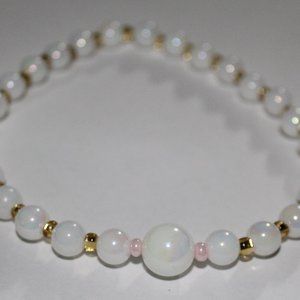 Ivory White pearl beads with gold and pink Czech beads